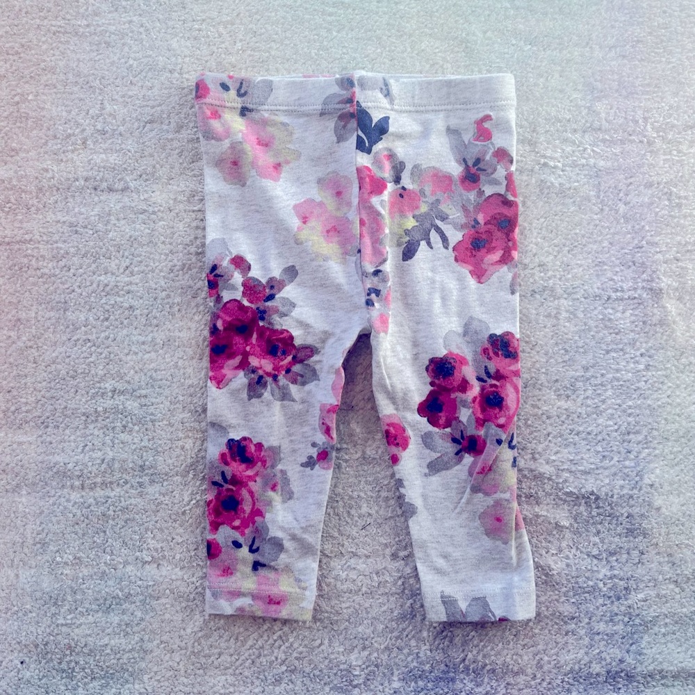 Joules Girls Gray and Pink Floral Leggings - Size 3-6 Months